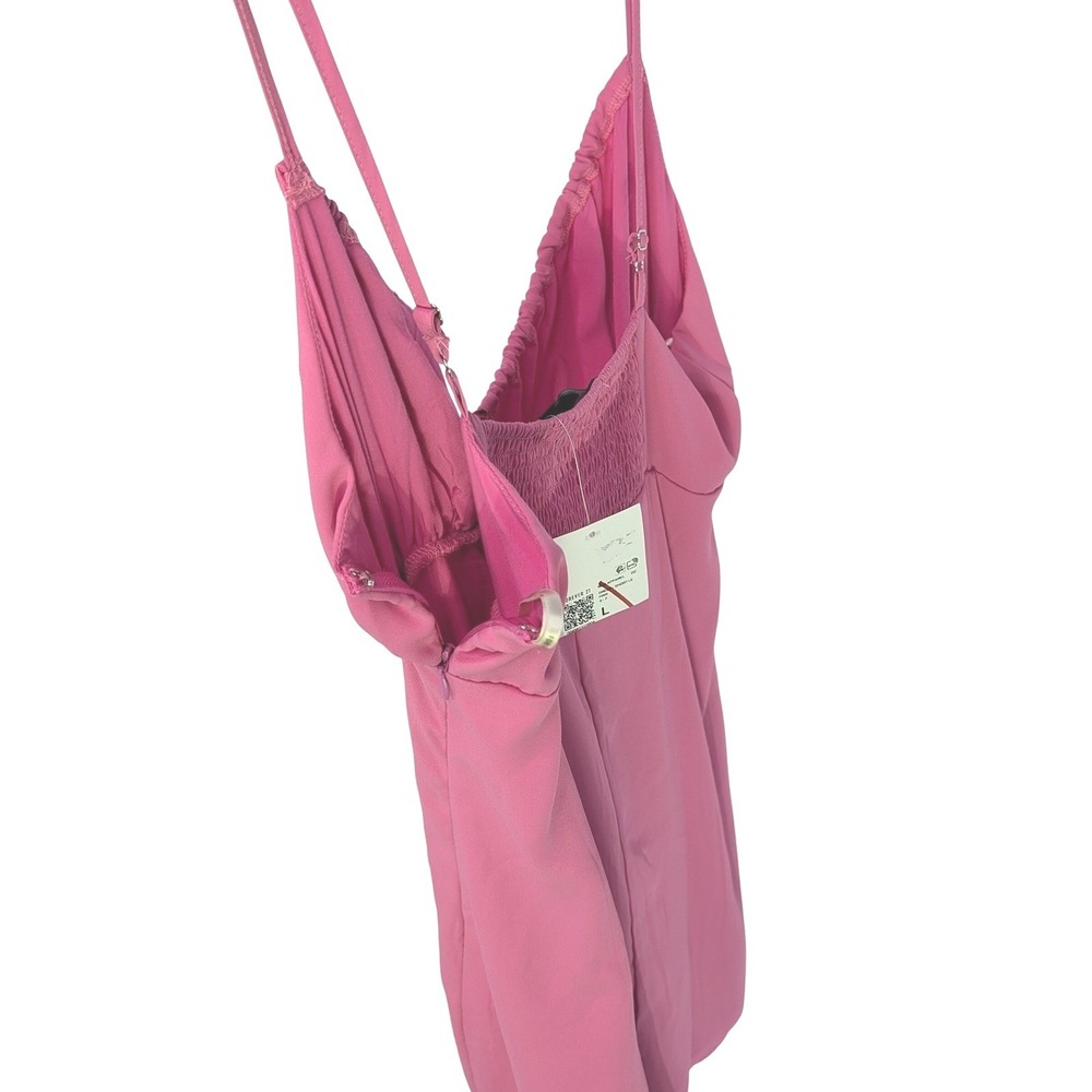 Forever 21 Womens Dress Large Pink Mini Tie Front Smocked Back Adjustable Straps - Picture 4 of 7